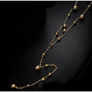 18K Gold Plated Y Lariat Necklace Stainless Steel Ball chain womens jewelry